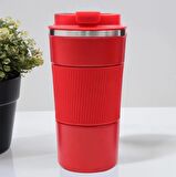 Motto T Kupa & Kırmızı 500 Ml Çelik Termos & Özel Deri Kılıflı 500 ML Kırmızı Su Matarası Hediye Seti