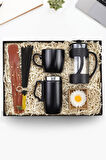 280 ML Kulplu Çelik Termos & Siyah Kupa & French Press & Kraft Kutulu Mum & Çubuk Tütsü Hediye Seti