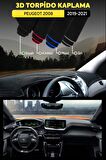 Peugeot 2008 (2019-2021) 3d Torpido Koruma Kılıfı - Ön Göğüs Kaplama - Siyah Şerit