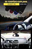 Peugeot 308 2008-2016 3d Torpido Koruma Kılıfı - Ön Göğüs Kaplama - Mavi Şerit