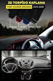 Ford Courıer Ekransız (2013-2020) 3d Torpido Koruma Kılıfı - Ön Göğüs Panel Kaplama - Kırmızı Şerit