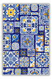 Patchwork Seramik Desenli Mavi Halı Dokuma Tabanlı Kaymaz Tabanlı Dijital Baskılı Yıkanabilir Çini Desenli Banyo Halısı