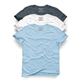 Basic Baskısız T-Shirt Kadın ve Erkek 3'lü Set Pamuklu Kısa Kollu Bisiklet Yaka Çok Renkli T-Shirt, Antrasit-Buz Mavisi-Beyaz Basic Tişört Set,Büyük Beden Basic Tişört Seti