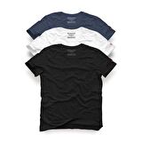 Basic Baskısız T-Shirt Kadın ve Erkek 3'lü Set Pamuklu Kısa Kollu Bisiklet Yaka Çok Renkli T-Shirt, Antrasit-Buz Mavisi-Beyaz Basic Tişört Set,büyük Beden Basic Tişört Seti