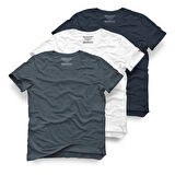 Tarrzz Basic Baskısız Tişört 3’lü Set - % 100 Pamuklu Bisiklet Yaka Basic Tişört- Füme Basic Tişört - Beyaz Basic Tişört - Mavi Basic Tişört