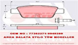 TRW GDB1485 Fren Balatası Arka Stilo Tüm Modeller 01-Bravo Linea 1.4 1.4T Jet 1.6 1.9D Multijet 07-Multipla 98-Delta III 08-14 Mito 08- 77365809