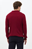 Bordo Erkek Polo Yaka Fitilli Triko Kazak
