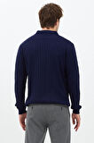 Lacivert Erkek Polo Yaka Fitilli Triko Kazak