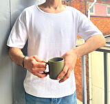 Erkek Geniş Yaka Oversize Triko T-Shirt