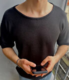 Erkek Geniş Yaka Oversize Triko T-Shirt
