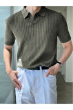 Erkek Fitilli Polo Yaka Triko T-Shirt