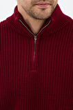 Bordo Erkek Oversize Fermuarlı Balıkçı Triko Kazak