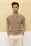 Çizgili Polo Yaka T-Shirt Taş