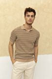 Çizgili Polo Yaka T-Shirt Taş