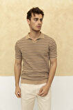 Çizgili Polo Yaka T-Shirt Taş