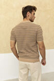 Çizgili Polo Yaka T-Shirt Taş