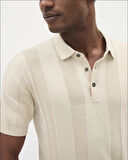Erkek Dikine Şeritli 3 Düğme Polo Yaka Kısa Kol Triko
