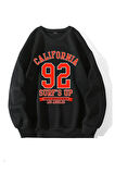Kadın Siyah California 92 Baskılı Oversize Sweatshirt