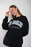 Kadın Lacivert Oversize Los Angeles Baskılı Sweatshirt