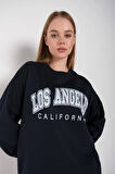 Kadın Lacivert Oversize Los Angeles Baskılı Sweatshirt