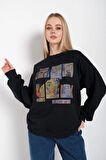 Kadın Siyah Oversize In The 90’s Baskılı Sweatshirt