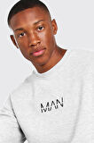 Erkek Gri Man Baskılı Oversize Sweatshirt