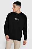 Erkek Siyah Man Baskili Oversize Sweatshirt