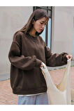 Kadın Kahverengi Arid Mountain Baskılı Oversize Sweatshirt