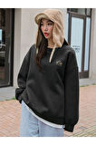 Kadın Siyah Arid Mountain Baskılı Oversize Sweatshirt