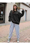 Kadın Siyah Arid Mountain Baskılı Oversize Sweatshirt
