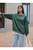 Kadın Yeşil Arid Mountain Baskılı Oversize Sweatshirt