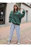 Kadın Yeşil Arid Mountain Baskılı Oversize Sweatshirt