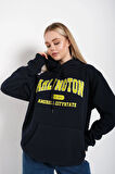 Lacivert Arlington Baskılı Oversize Kapüşonlu Sweatshirt