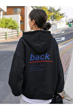 Kadın Siyah Back Baskılı Oversize Sweatshirt