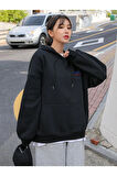 Kadın Siyah Back Baskılı Oversize Sweatshirt