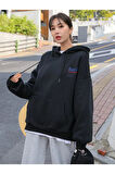 Kadın Siyah Back Baskılı Oversize Sweatshirt