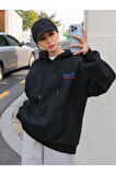 Kadın Siyah Back Baskılı Oversize Sweatshirt