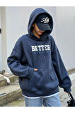 Kadın Lacivert Better Baskılı Oversize Sweatshirt