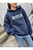 Kadın Lacivert Better Baskılı Oversize Sweatshirt