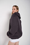 Kadın Füme Oversize Kapüşonlu Sweatshirt 000