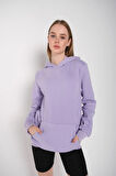 Kadın Lila Oversize Kapüşonlu Sweatshirt 000
