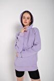 Kadın Lila Oversize Kapüşonlu Sweatshirt 000