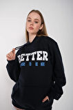 Kadın Lacivert Better Baskılı Oversize Sweatshirt