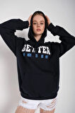 Kadın Lacivert Better Baskılı Oversize Sweatshirt