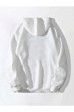 Kadın Beyaz Ayı Baskılı Oversize Sweatshirt