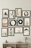 12 Parça Zen Minimal 2 Renk Seçenekli Dekoratif Çerçeve Görünümlü Tablo Seti