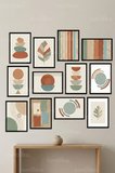 12 Parça Retro Geometrik 2 Renk Seçenekli Dekoratif Çerçeve Görünümlü Tablo Seti