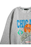 Kadın Gri Chicago 76 Baskılı Oversize Sweatshirt