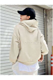Kadın BEJ Confidence Baskılı Kapüşonlu Sweatshirt