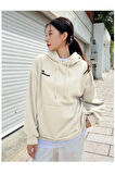 Kadın BEJ Confidence Baskılı Kapüşonlu Sweatshirt